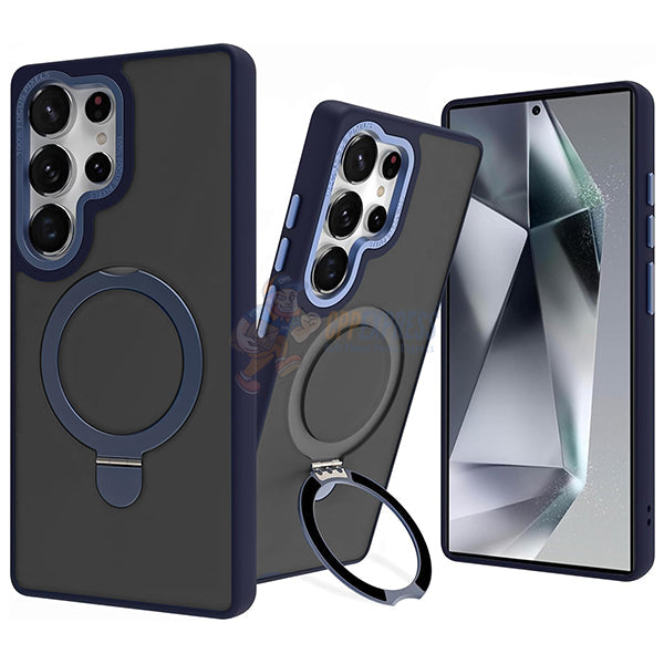 Samsung Galaxy S25 Ultra Shockproof Magnetic Case With Invisible Stand Holder - Dark Blue