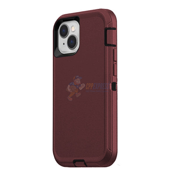 iPhone 14 Shockproof Defender Case Cover - Burgundy