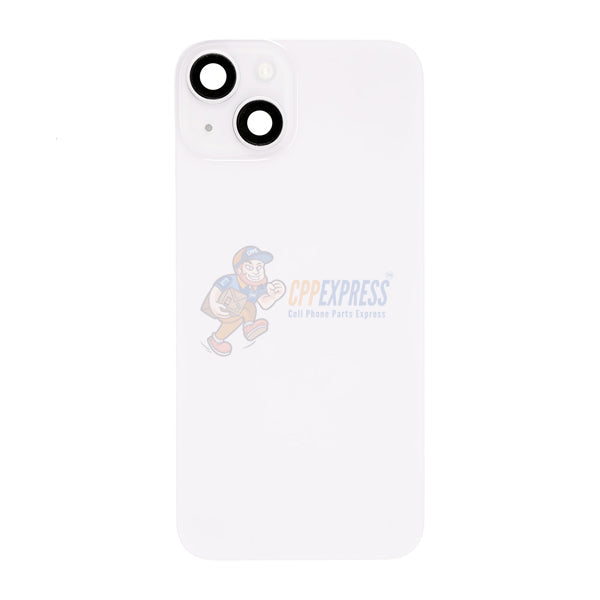 iPhone 14 Plus Mid-Frame Housing with Power/Volume Button and Back Glass with Steel Plate and Wireless Charge Flex Cable - White