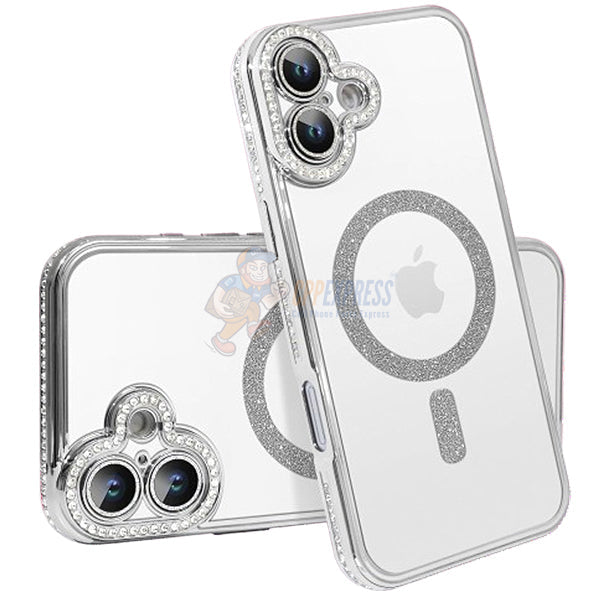 iPhone 16 Shockproof Clear Luxury Magnetic Diamond Glitter Case