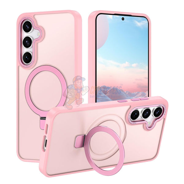 Samsung Galaxy S24 Shockproof Magnetic Case With Invisible Stand Holder - Pink