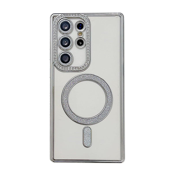 Samsung Galaxy S25 Ultra Shockproof Clear Luxury Magnetic Diamond Glitter Case - Silver